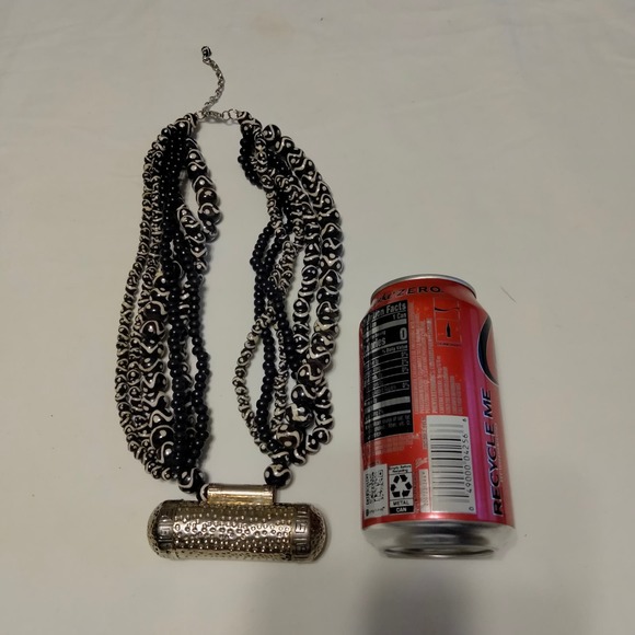 Iris Apfel & Bajalia Silver Toned Metal & Black/White Chunky Statement Necklace - Picture 5 of 11